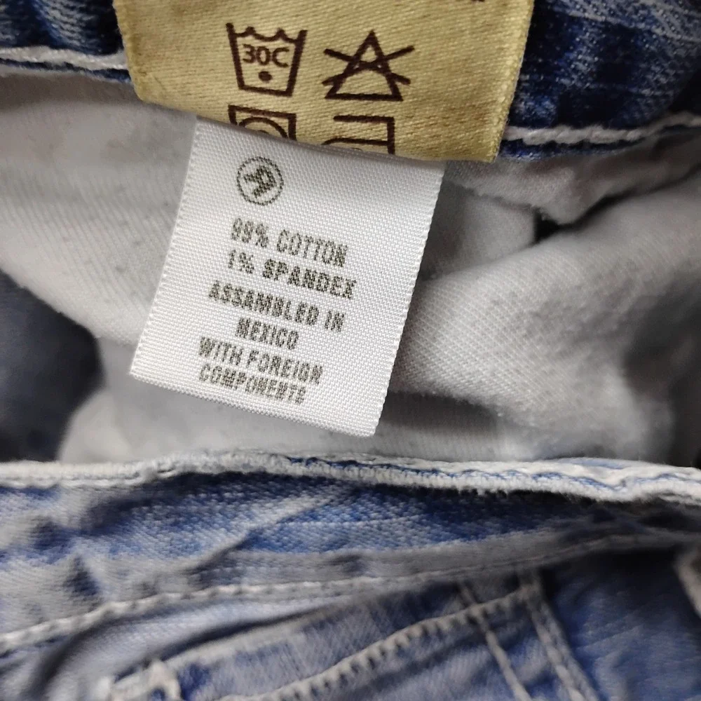 Big Star Union Slim Straight Jeans Mens 32R Light Wash Distressed Thrashed Denim